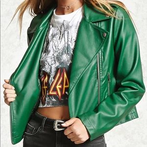 Forever 21 green faux leather jacket